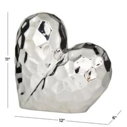 11'' X 12'' Porcelain Heart Sculpture Silver - Olivia & May: Luxury Glam Tabletop Decor -Olivia & May GUEST 60e9b6f2 30b8 48e0 bb47 3ec337b0f697