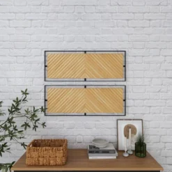 Wood Geometric Linear Carved Wall Decor With Black Frame Set Of 2 Brown - Olivia & May -Olivia & May GUEST 61c13c06 940e 4f12 a791 b83fdae43b36