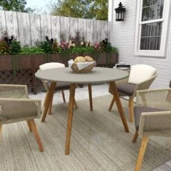 Small Round Concrete Outdoor End Table - Gray - Olivia & May -Olivia & May GUEST 6200aeab 7cde 4ba0 9d83 ec148b40b7c8