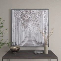 Canvas Landscape Trees Framed Wall Art With Silver Frame White - Olivia & May -Olivia & May GUEST 6200cbda 42dc 4803 8cd3 bd3c11efa5b3