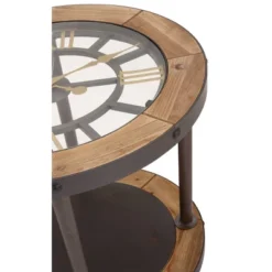 Industrial Side Table With Clock Tabletop Brown - Olivia & May -Olivia & May GUEST 62515cee 97e8 420d a4ad 69ec4d1f5bdd