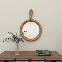 Glass Wall Mirror With Rope Accents Brown - Olivia & May -Olivia & May GUEST 62771bdb baa2 4215 8eb6 904d452b59c3
