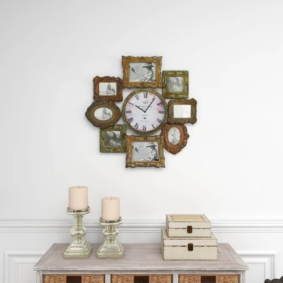 Metal 8 Photo Openings Wall Clock Green - Olivia & May 12 Metal 8 Photo Openings Wall Clock Green - Olivia & May - Image 10
