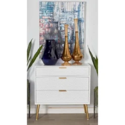 Modern 3 Drawer Wooden Chest With Knob Pulls White - Olivia & May