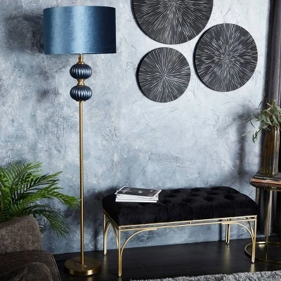 Fabric Floor Lamp With Drum Shade Blue - Olivia & May 3 Fabric Floor Lamp With Drum Shade Blue - Olivia & May