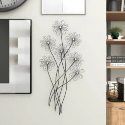 Metal Floral 3D Wire Wall Decor With Crystal Embellishments Black - Olivia & May -Olivia & May GUEST 6470e378 4cea 40da adf3 7a99fb113181