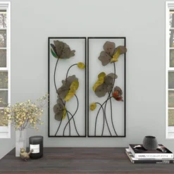 Metal Floral Wall Decor With Black Frame Set Of 2 Black - Olivia & May -Olivia & May GUEST 65613da0 2bfd 400b 8dca ffa259b55104