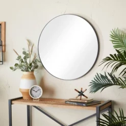 Wood Round Shaped Wall Mirror With Thin Minimalistic Frame - Olivia & May