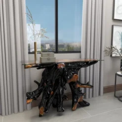 Contemporary Teak Wood Console Table Gold - Olivia & May -Olivia & May GUEST 658ac839 01cc 4deb be9a d59da3478af3