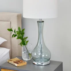 Glass Table Lamp With Drum Shade Set Of 2 Blue - Olivia & May