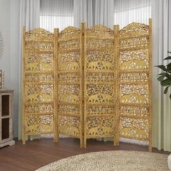 Traditional 4 Panel Fine Carved Room Divider Screen Gold - Olivia & May -Olivia & May GUEST 66847c7f 8750 45f0 8772 8387793ee871