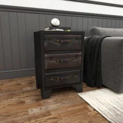 Traditional Wood And Faux Leather Cabinet Dark Brown - Olivia & May -Olivia & May GUEST 67d36765 5ca4 4837 9160 9eb75f83810a