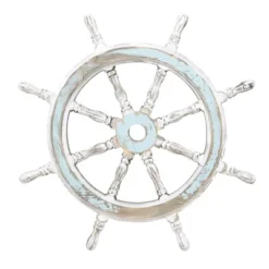 Wood Sail Boat Ship Wheel Wall Decor With Distressing Blue - Olivia & May -Olivia & May GUEST 6839037e b8e5 4a3e b3ec 4dc25c356b08