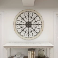 Wood Distressed Scroll Window Inspired Wall Decor With Metal Scrollwork Relief White - Olivia & May -Olivia & May GUEST 688309c0 2954 4068 b38f 8cb29a50f942