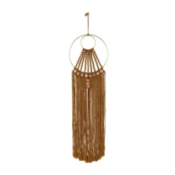38" X 10" Fabric Macrame Intricately Weaved Wall Decor With Beaded Fringe Tassels Brown - Olivia & May -Olivia & May GUEST 6886e7e3 11ac 46f1 8329 f911af991529