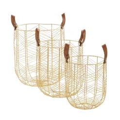 Set Of 3 Metal Storage Baskets Gold - Olivia & May -Olivia & May GUEST 68c9778f f448 45ee 93a9 6b27076ef734