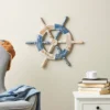 Olivia & May 22"x19" Wood Ship Wheel Distressed Two-Toned Wall Decor With Brown Accents Blue: Nautical Theme, Horizontal Orientation -Olivia & May GUEST 68d0a6b0 f068 4075 b6fd fe409eeee8a6