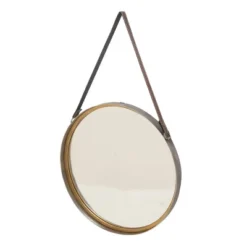 Metal Wall Mirror With Leather Strap Gold - Olivia & May -Olivia & May GUEST 68d1938d 0303 4d65 a7e2 ca695779fd22