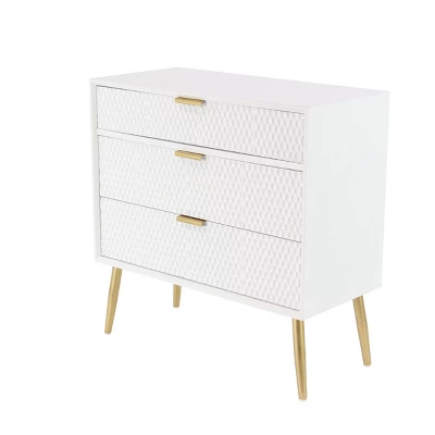 Modern 3 Drawer Wooden Chest With Knob Pulls White - Olivia & May 7 Modern 3 Drawer Wooden Chest With Knob Pulls White - Olivia & May - Image 5