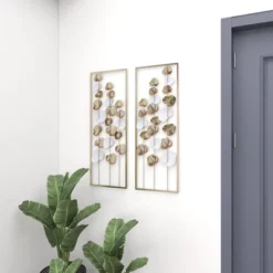 Metal Leaf Tall CutOut Wall Decor With Gold Frame Set Of 2 Gold - Olivia & May -Olivia & May GUEST 6a6e29e9 4025 4537 ae4e 2a159688521f