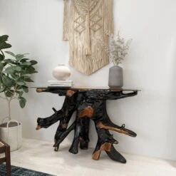 Contemporary Teak Wood Console Table Gold - Olivia & May -Olivia & May GUEST 6a989433 c027 4af8 8bb2 8bec83a16fca