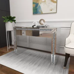 Glam Mirror And Glass Console Table Desk Silver - Olivia & May -Olivia & May GUEST 6b05af4f 1abb 4e46 ba55 e02800beff69
