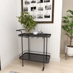 Contemporary Metal Bar Cart Black - Olivia & May -Olivia & May GUEST 6b1b2a38 1d21 41e0 89a1 2ec20720c774