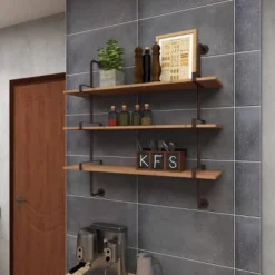 38"x38" Wood 3 Level Wall With Metal Brackets Brown - Olivia & May: Industrial Style, No Assembly Required -Olivia & May GUEST 6bc0ae79 89d5 4576 8c0d 5e7528bae7b1