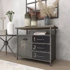 Metal Utility Cabinet With Wood Top Steel Gray - Olivia & May -Olivia & May GUEST 6c9412a3 34e2 4b3d b979 f31906305253
