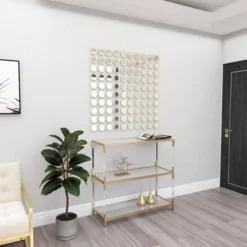 Metal Wall Mirror With Grid Pattern Gold - Olivia & May -Olivia & May GUEST 6dbd2ea0 4c22 41bb a424 cc1739fb1a84