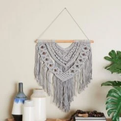 Cotton Macrame Intricately Weaved Wall Decor With Beaded Fringe Tassels - Olivia & May -Olivia & May GUEST 6dc2efea a2a1 4bc6 bf3f 5f494d327faa