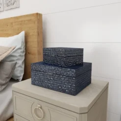 Set Of 2 Ceramic Vase With Star Patterns Dark Blue - Olivia & May -Olivia & May GUEST 6e00bb81 2a52 4fb1 a774 e9b5b1304b5d