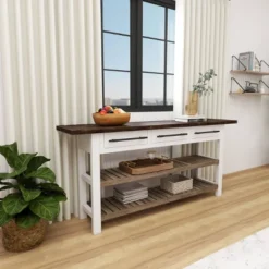 Farmhouse Wood Rectangle Console Table White - Olivia & May -Olivia & May GUEST 6e20eaeb 42ec 49f1 a5bc 7348b0b1f1fd