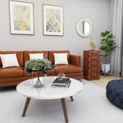 Traditional Faux Leather 5 Drawer Chest Camel Brown - Olivia & May -Olivia & May GUEST 6ebd4c3c 054d 45a5 a071 a1610901fa07