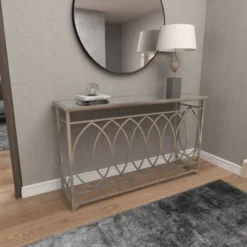 Metal And Mirror Trellis Design Front And Sides Console Table Silver - Olivia & May -Olivia & May GUEST 6ecf91cb 0fa0 4942 8dc9 03ca15a1319f