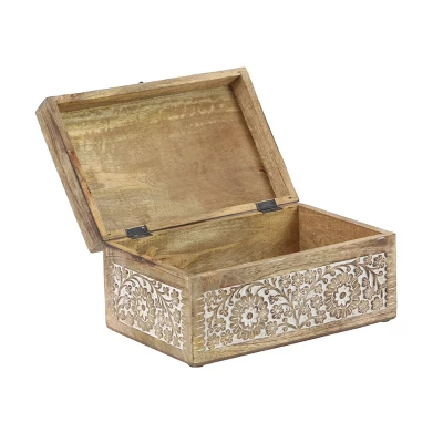 Set Of 3 Mango Wood Carved Floral Boxes - Olivia & May 6 Set Of 3 Mango Wood Carved Floral Boxes - Olivia & May - Image 4