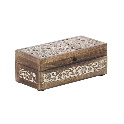Set Of 3 Mango Wood Carved Floral Boxes - Olivia & May 3 Set Of 3 Mango Wood Carved Floral Boxes - Olivia & May