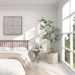 Log And Glass Round Accent Table Tan - Olivia & May -Olivia & May GUEST 6f3745b4 96eb 405b 8335 f50cb447f4ca