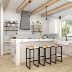 Industrial Cowhide And Metal Bar Height Stool Brown - Olivia & May -Olivia & May GUEST 6f6f2ed4 87d8 4046 a21b 29a71afdc5bd