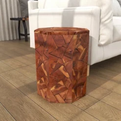Contemporary Teak Wood Round Accent Table Brown - Olivia & May -Olivia & May GUEST 6fcaecbc 38a3 4823 b066 cce9871c8a87
