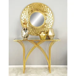 Metal And Mirror Art Deco Console Table Gold - Olivia & May -Olivia & May GUEST 6fe809c3 e37b 4655 90d9 7ee96d2c8331
