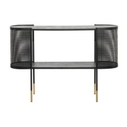 Olivia & May Contemporary Metal Oval Console Table Black: Iron Frame, Fixed Shelf, No Assembly Required -Olivia & May GUEST 70857cf4 42a5 44b7 a2a9 b89a8c15d929