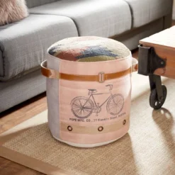 Cotton Pouf Featuring A Screenprinted Bicycle Illustration With Script - Olivia & May -Olivia & May GUEST 7131ebde 102a 459b 8ac5 c81c94fefd62
