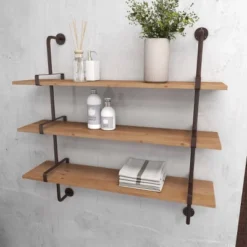 38"x38" Wood 3 Level Wall With Metal Brackets Brown - Olivia & May: Industrial Style, No Assembly Required -Olivia & May GUEST 723bc0ce fe44 459e ba48 6071aa8e0b26