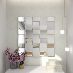 Glam Wood Geometric Wall Mirror Silver - Olivia & May -Olivia & May GUEST 72711c73 817a 4bac a8ee 822dc7334c51