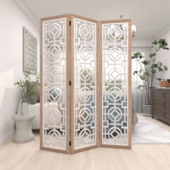 Farmhouse Wood Patterned Room Divider Screen White - Olivia & May -Olivia & May GUEST 72812314 3b72 4df4 bbe0 c234873ed095