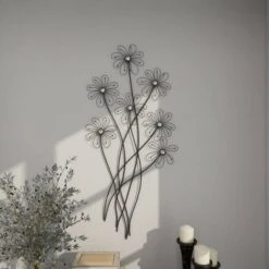 Metal Floral 3D Wire Wall Decor With Crystal Embellishments Black - Olivia & May -Olivia & May GUEST 72b30e14 d98a 479c ab30 945df72de4f9
