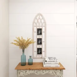 Wood 3 Slot Wall Photo Frame With Window Arch Shape Light Brown - Olivia & May -Olivia & May GUEST 733980e0 8efc 47f1 ba9a 6248cb7f7598