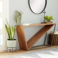 Modern Triangular Console Table Brown - Olivia & May