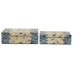 Set Of 2 Mother Of Pearl Box With Hinged Lid Blue - Olivia & May -Olivia & May GUEST 7354f026 56a3 4b94 a226 a0ceaee20aa7